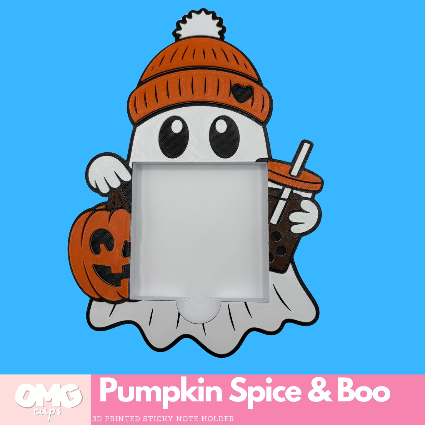Pumpkin Spice & Boo Sticky Note Holder – 3D Printed Desk Organizer