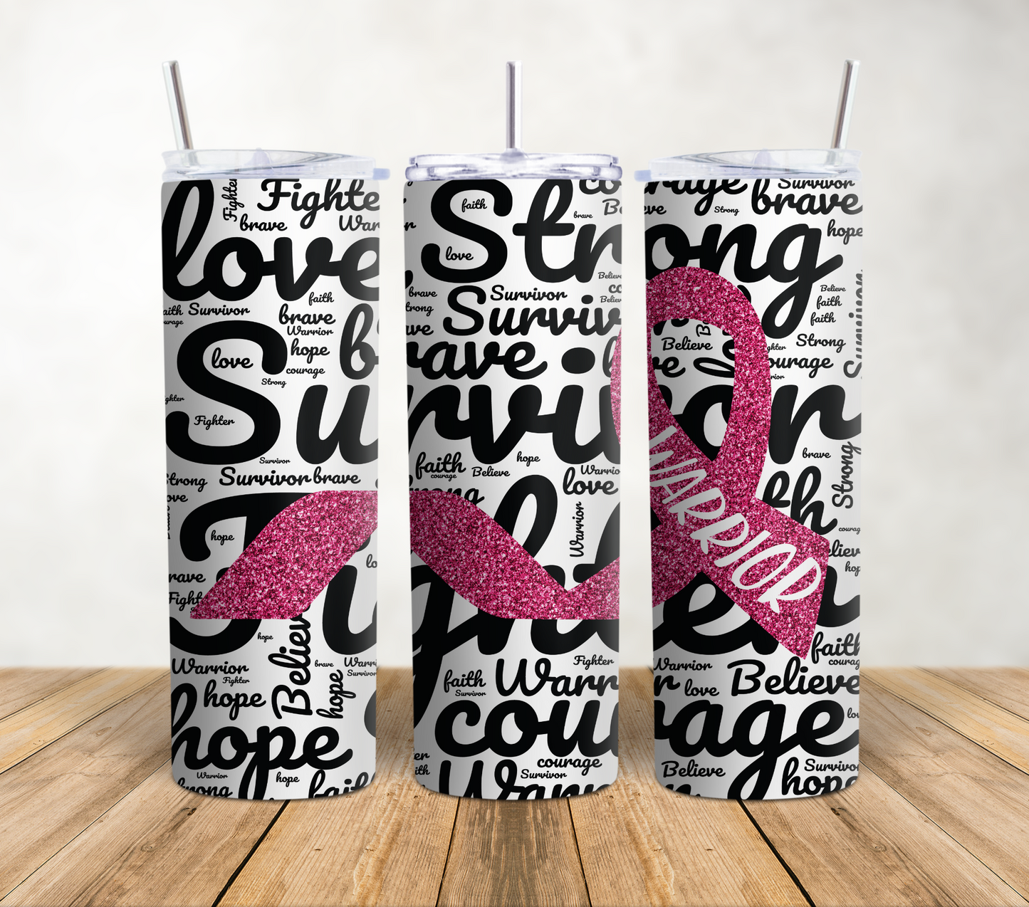 Breast Cancer Positive Words 20oz Tumbler Wrap