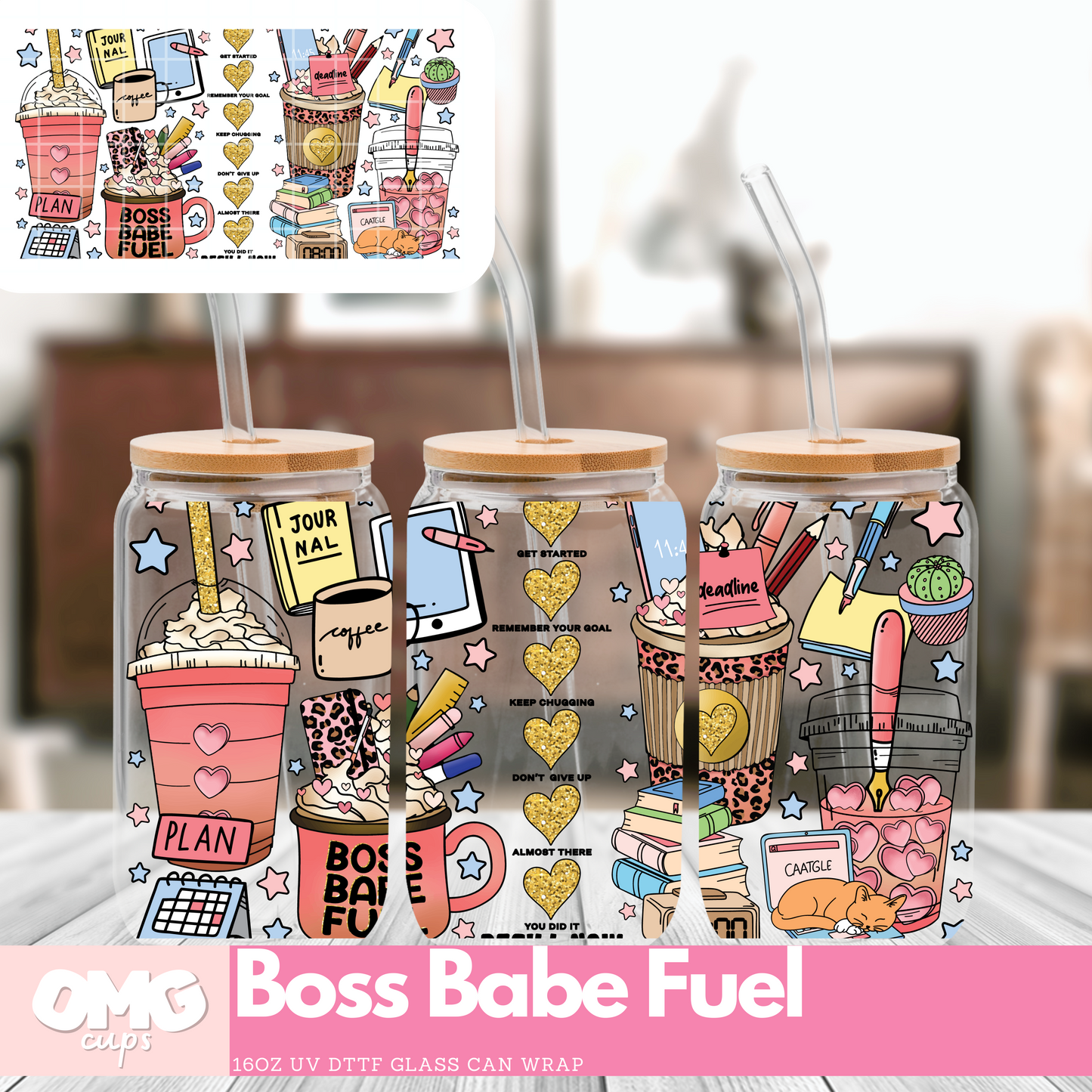 Boss Babe Fuel | 16oz UV Glass Can Wrap (Wrap Only - No Glass Can Included)
