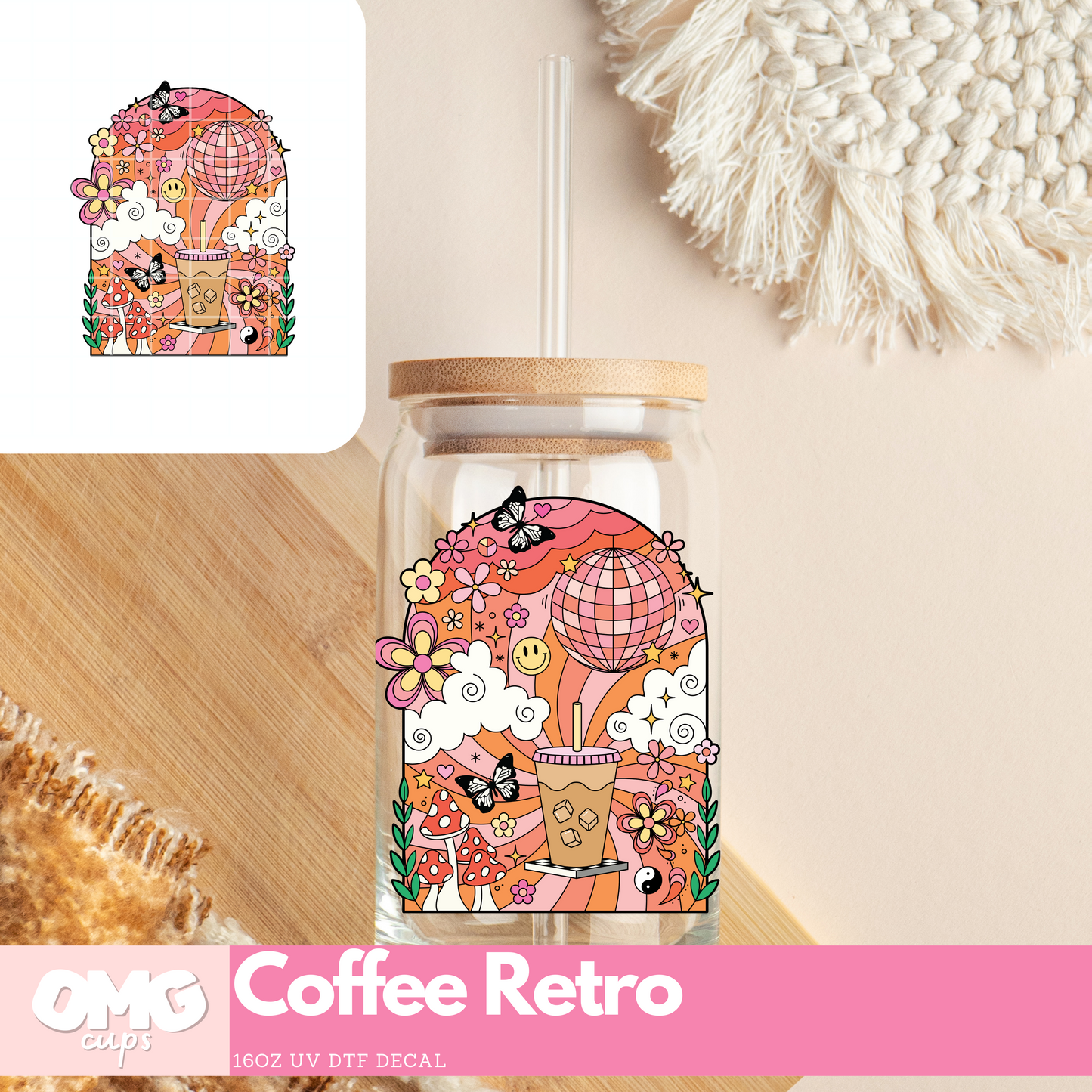 Coffee Retro - UV DTF Cup Decal (Decal Only - No Glass Can Included)