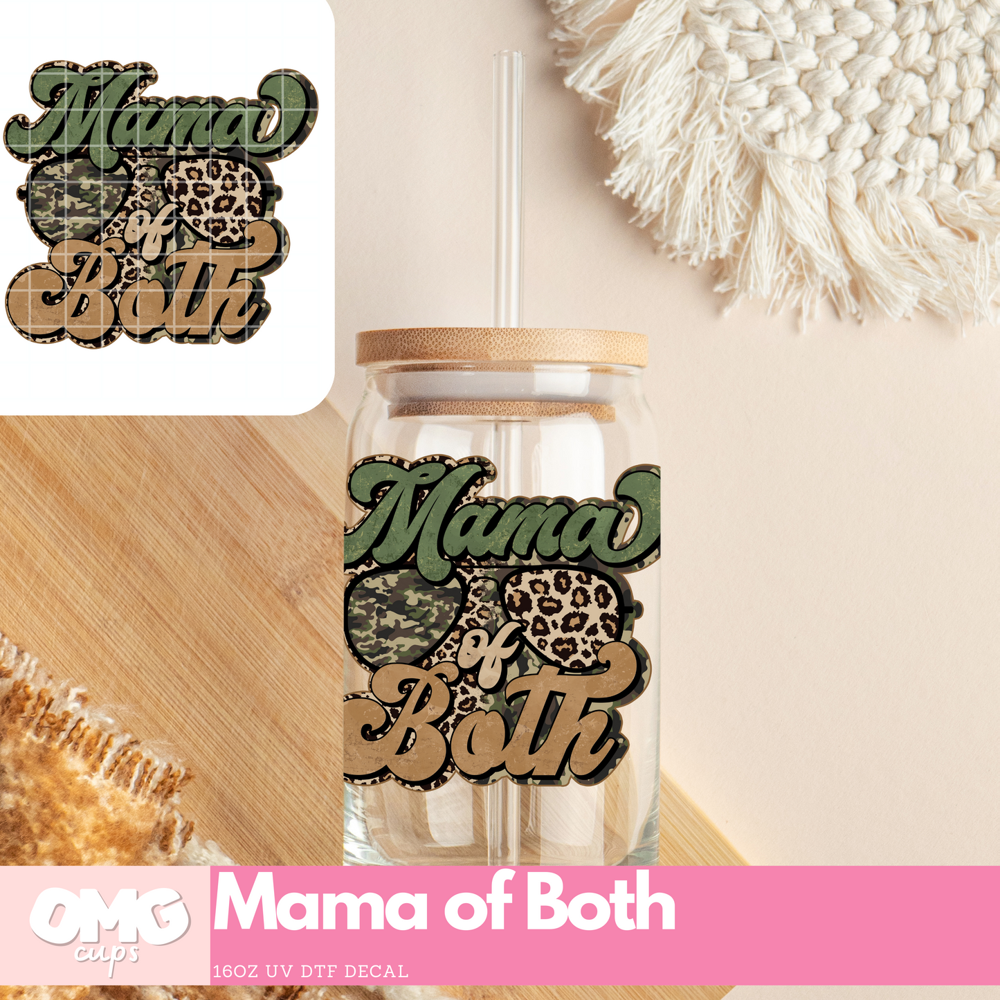 Mama of Both - UV DTF Cup Decal (Decal Only Glass Can Not Included)