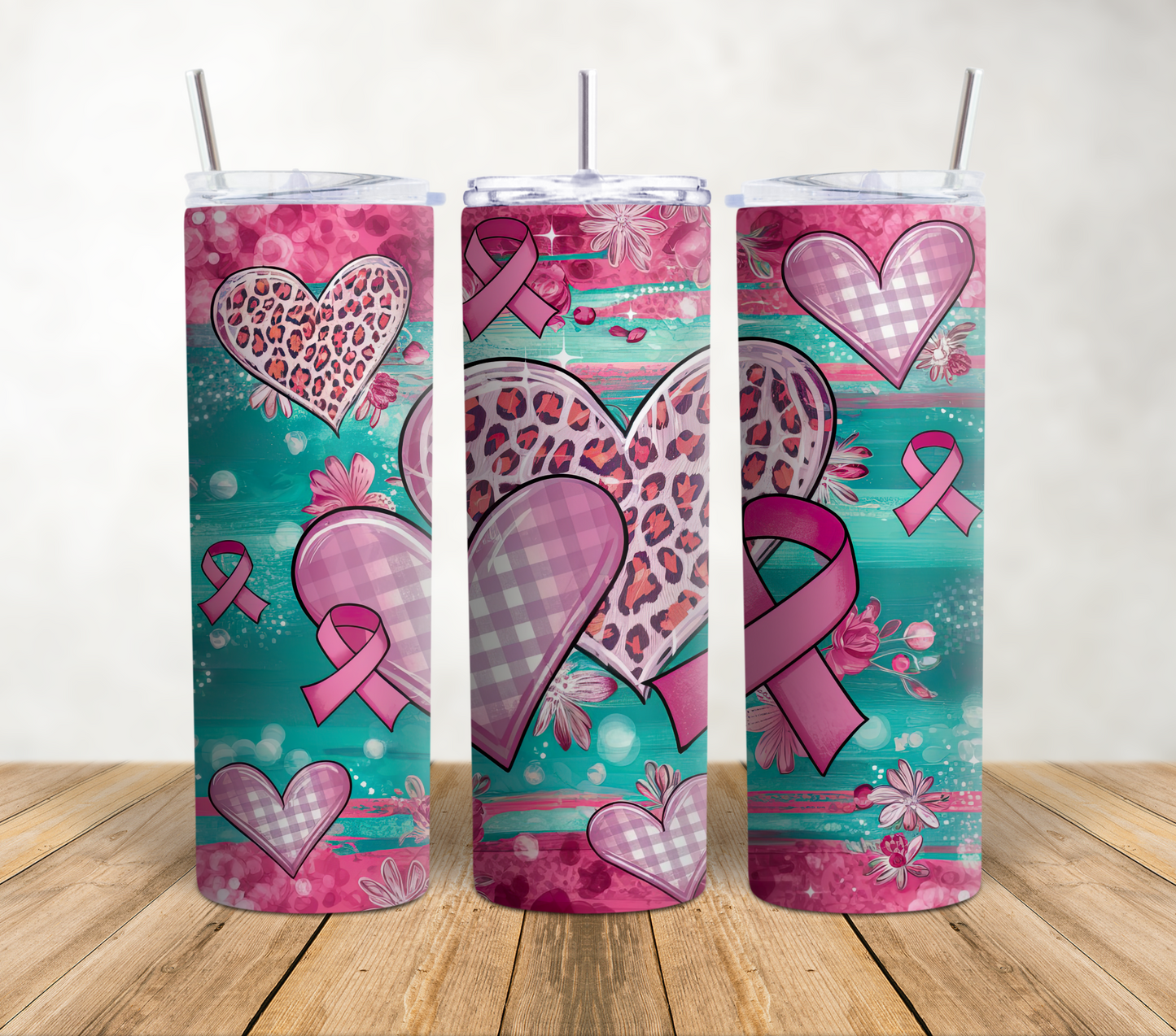 Cheetah Hearts Breast Cancer 20oz Tumbler Wrap