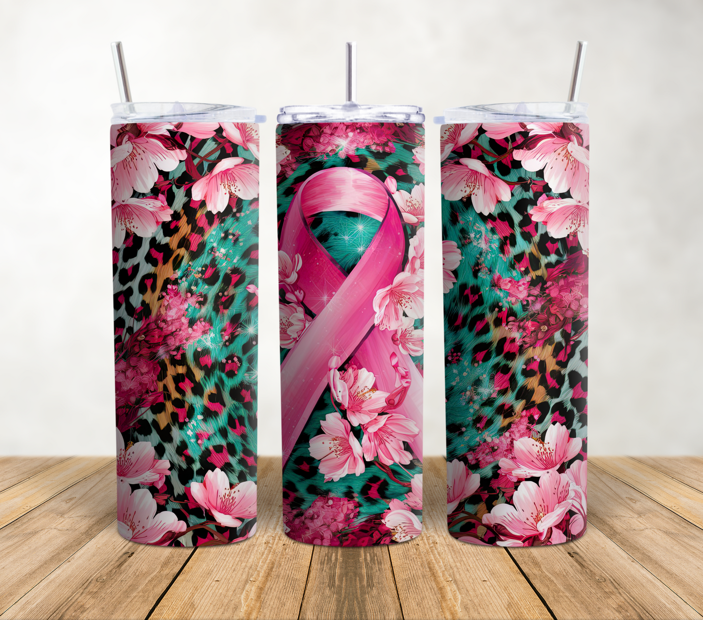 Floral Breast Cancer 20oz Tumbler Wrap