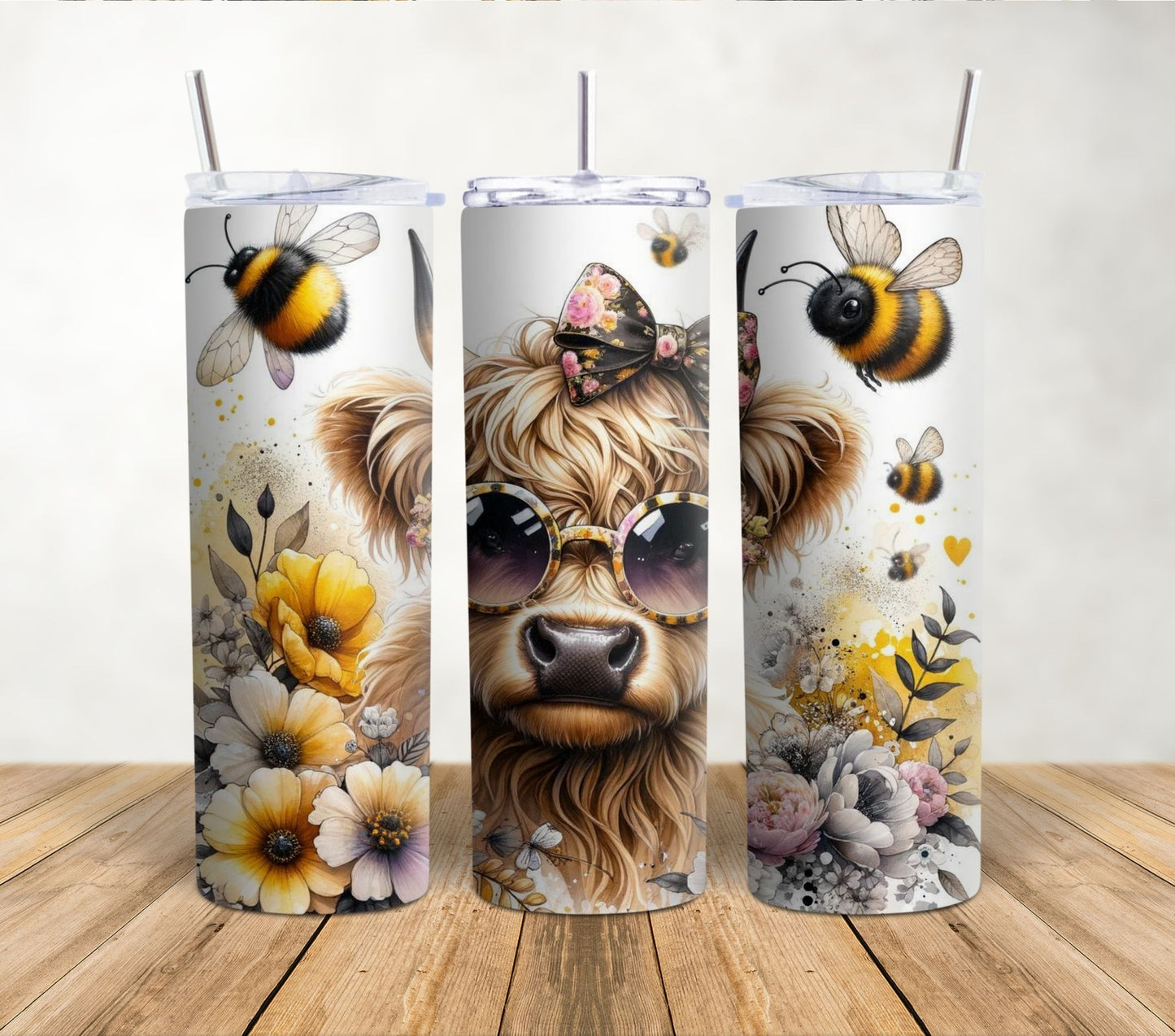 Highland Cow Bees | 20oz Sublimation Tumbler Wrap