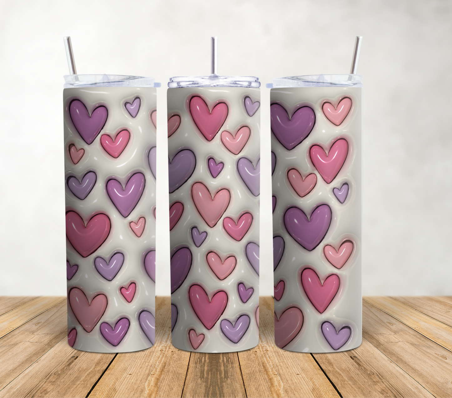 Pastel Hearts Puff/3D - 20oz Tumbler Wrap