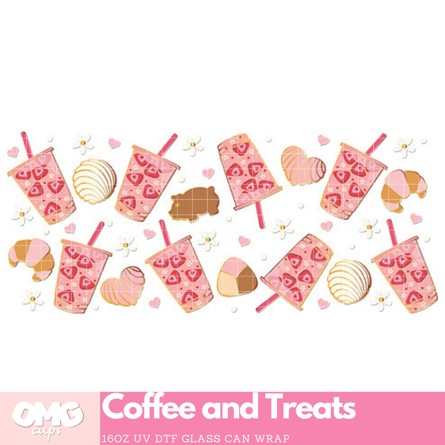Coffee and Treats | 16oz UV Glass Can Wrap (Wrap Only - No Glass Can Included)