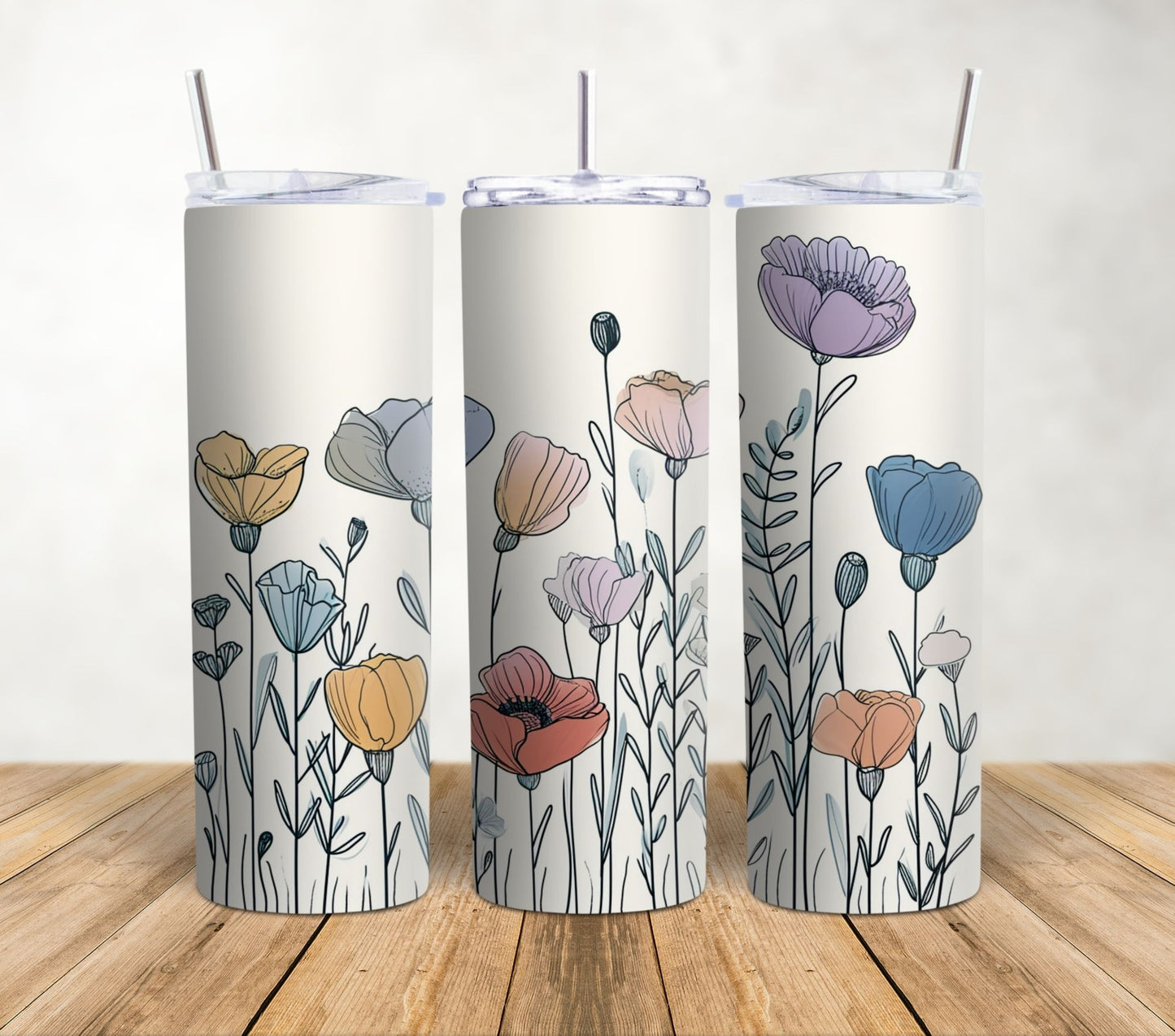 Line Art Flowers | 20oz Sublimation Tumbler Wrap