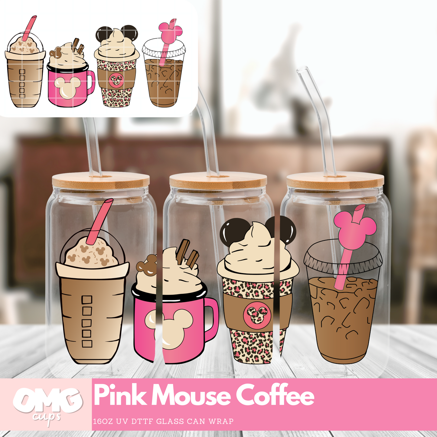 Pink Mouse Coffee | 16oz UV Glass Can Wrap (Wrap Only - No Glass Can Included)