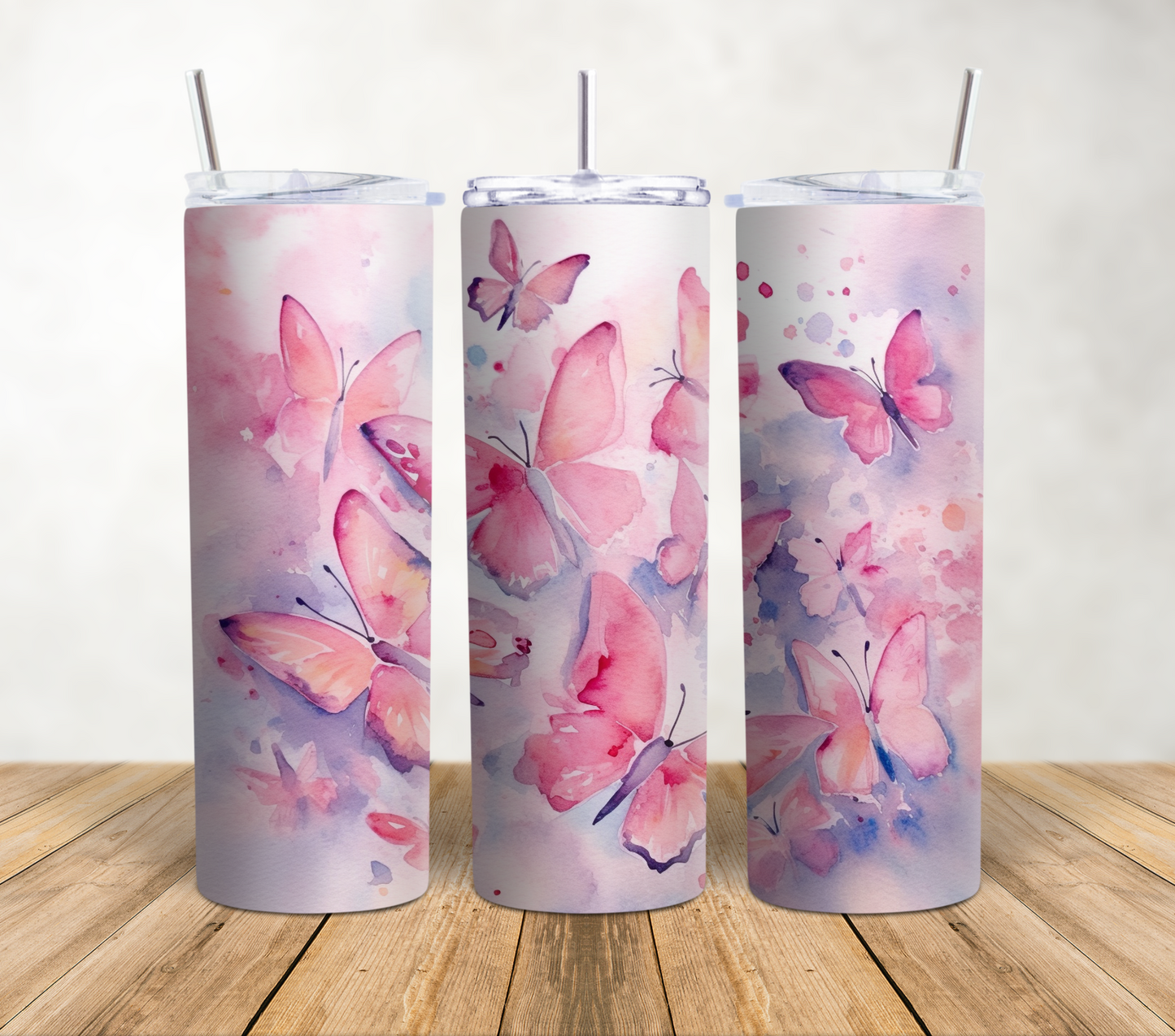 Pink Watercolor Butterflies 20oz Tumbler Wrap