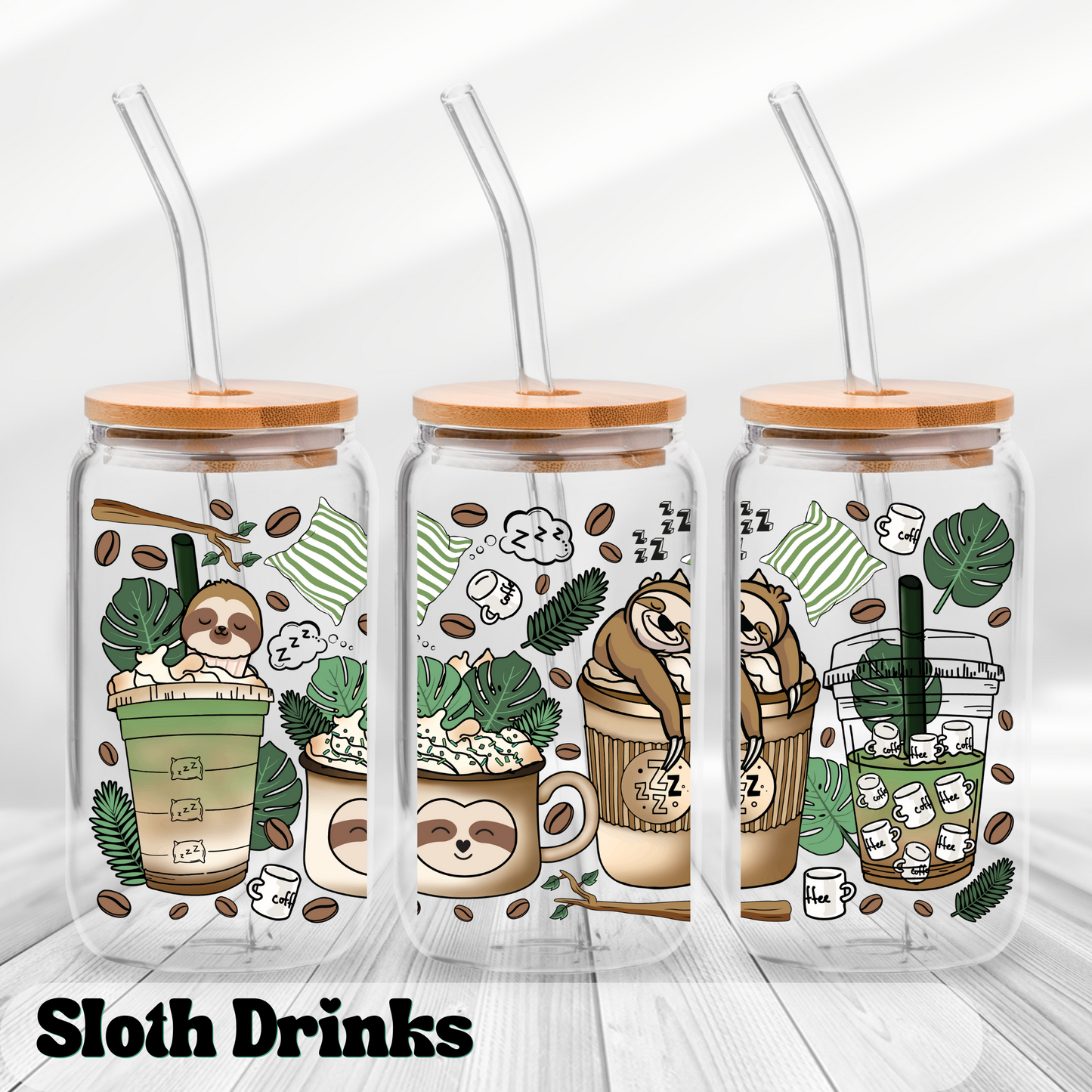 Sloth Drinks | 16oz UV Glass Can Wrap (Wrap Only - No Glass Can Included)