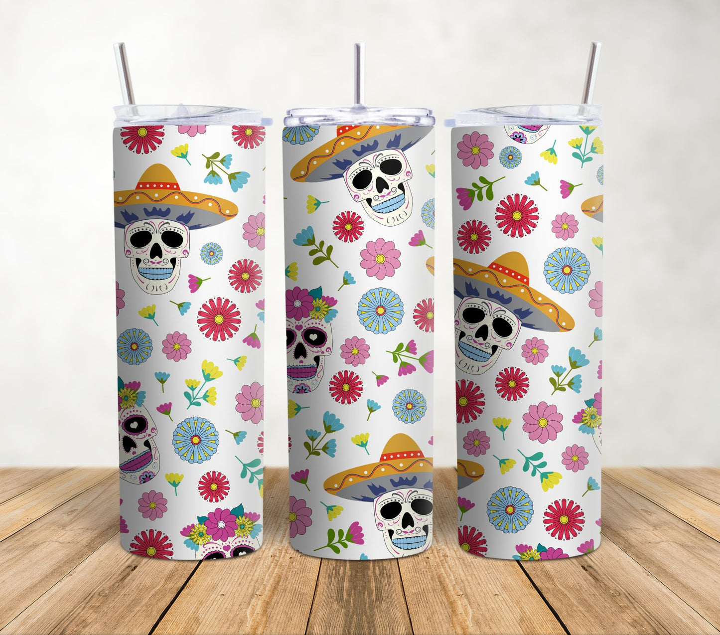 Sugar Skull - White | 20oz Sublimation Tumbler Wrap