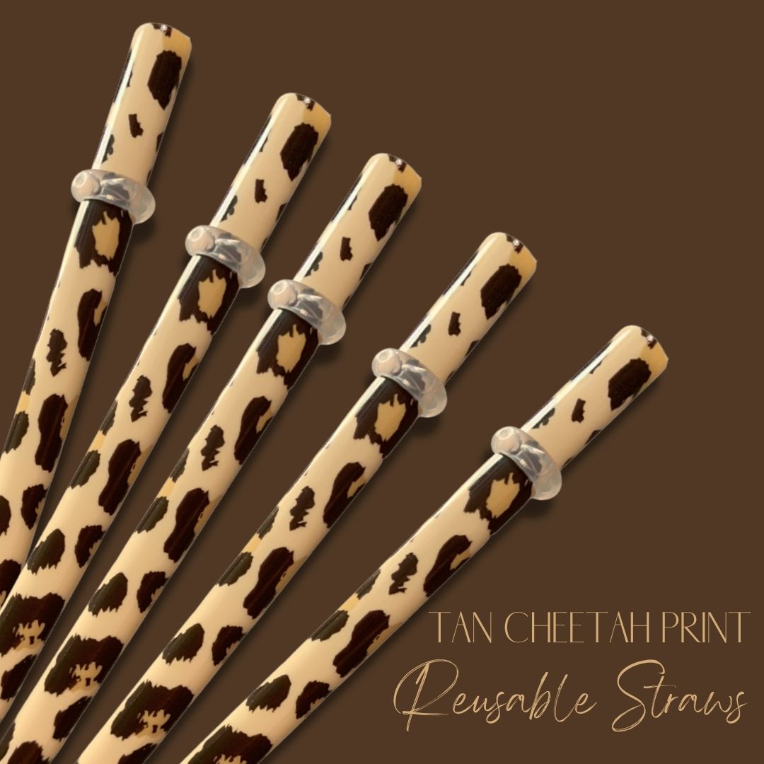 Tan Cheetah Print Straw (24oz) - Individual
