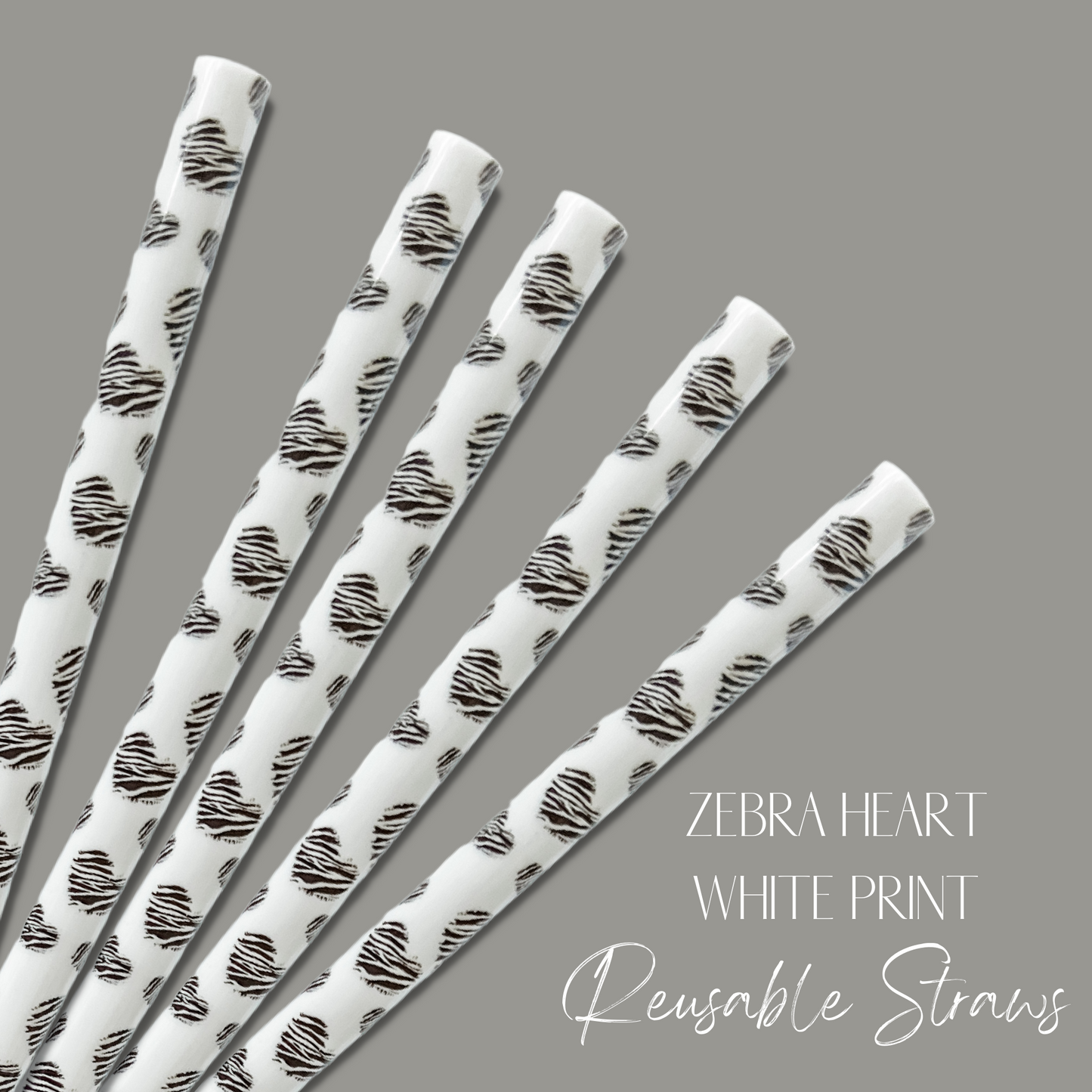 Zebra Heart White Straw (24oz)