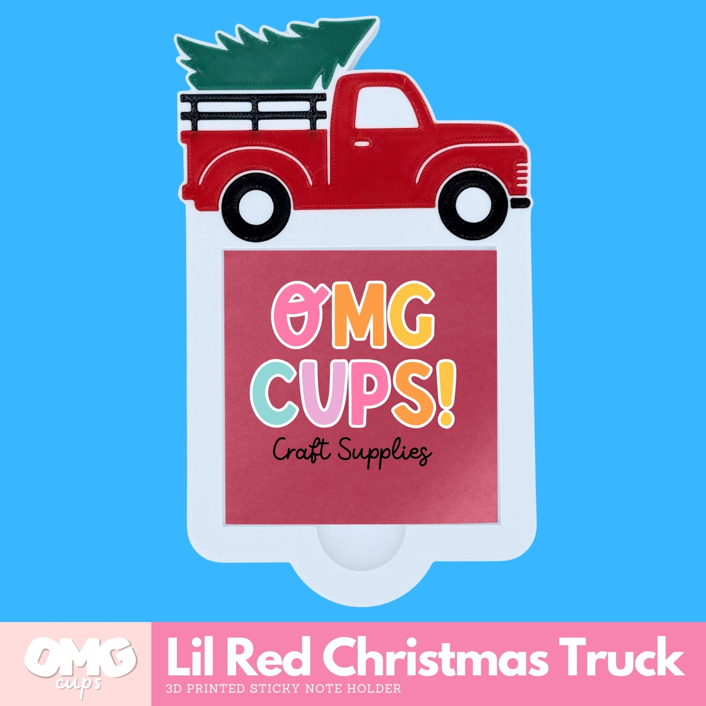 Lil Red Christmas Truck Sticky Note Holder – 3D Printed Desk Organizer