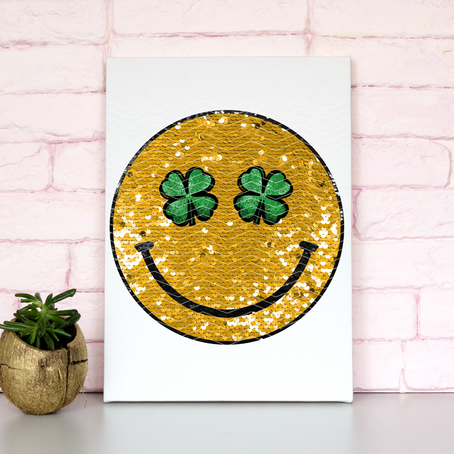 Shamrock Smiley Faux Sequin (Yellow) | DTF Transfer