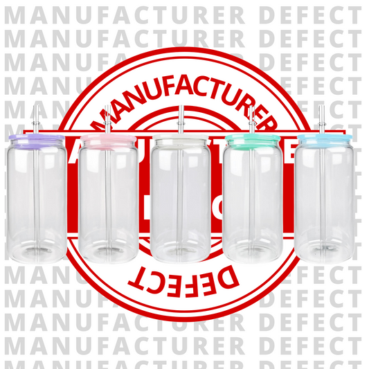 Manufacturer Defect - Clear Sublimation Glass Can (Plastic Colorful Lids) 16oz