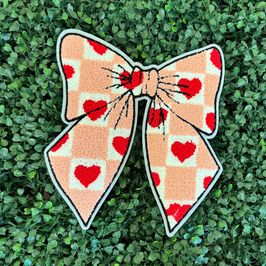 Pink Checkered Bow Chenille Patch