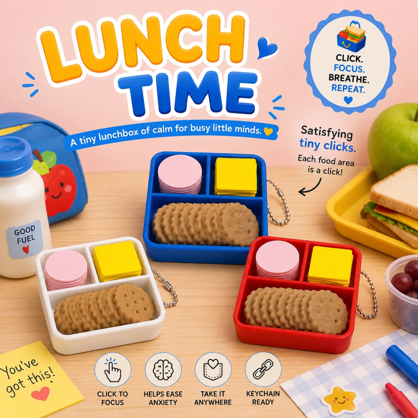 Lunch Time Fidget Clicker  | 3D Printed with Keychain
