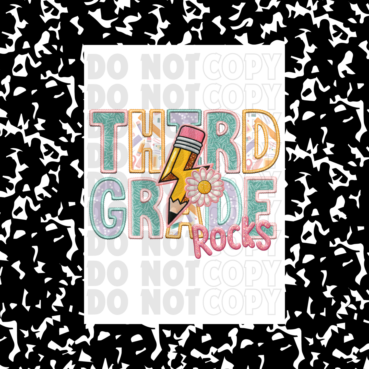 Third Grade Pink Faux Embroidery | DTF Transfer