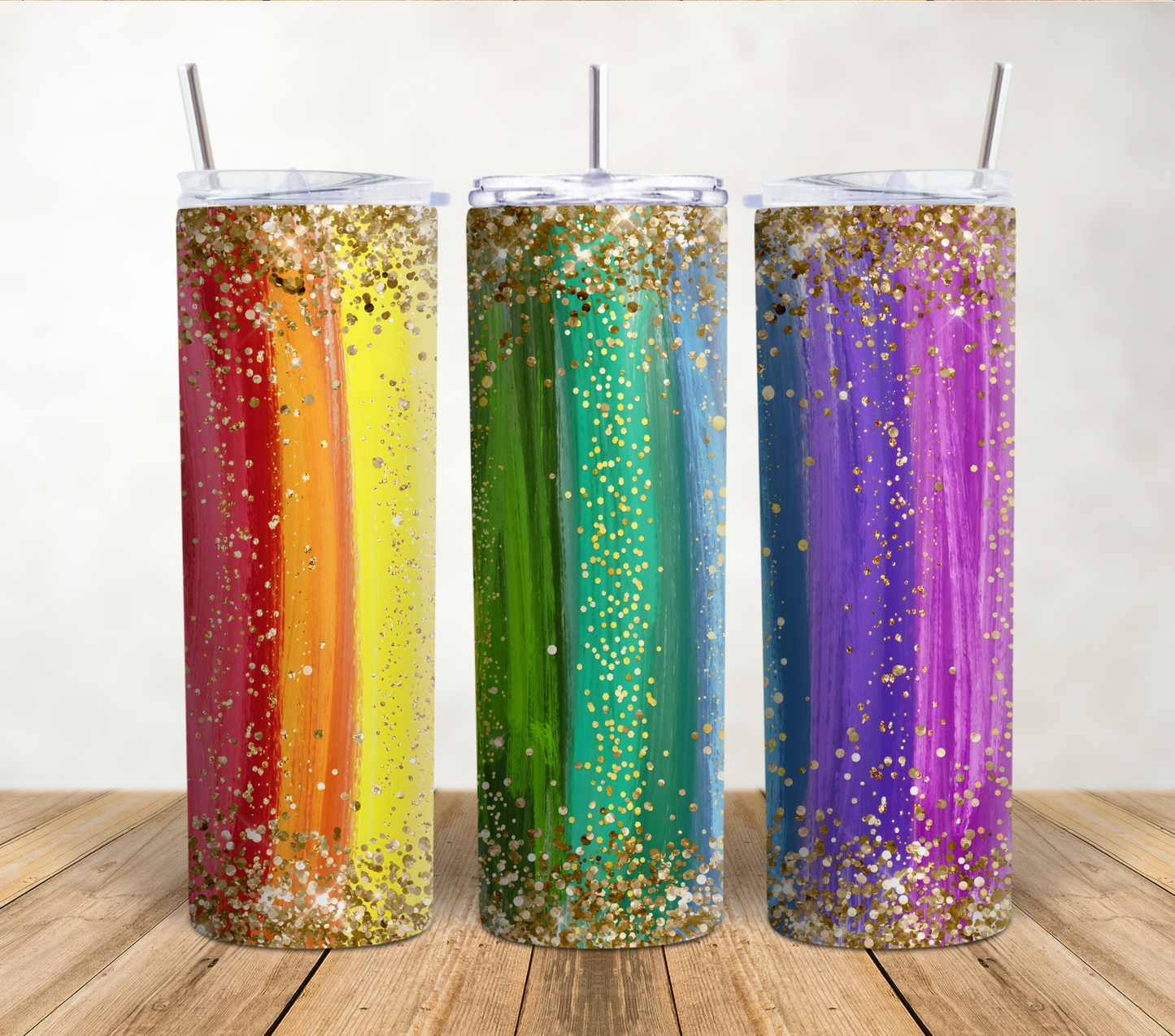 Rainbow and Glitter 20oz Sublimation Tumbler Wrap