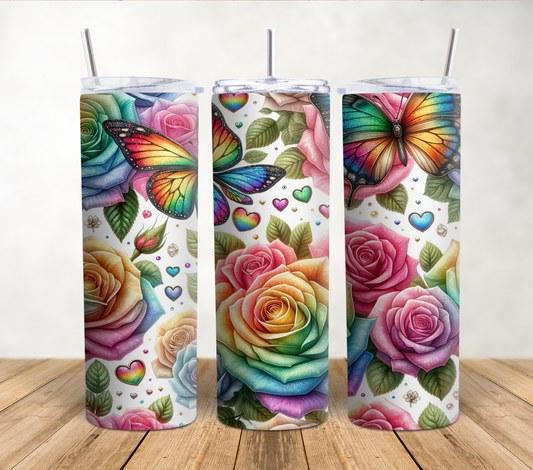 Watercolor Flowers and Butterflies 20oz Sublimation Tumbler Wrap