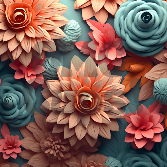 3D Flowers: Orange and Blue 12x12 Vinyl Sheet