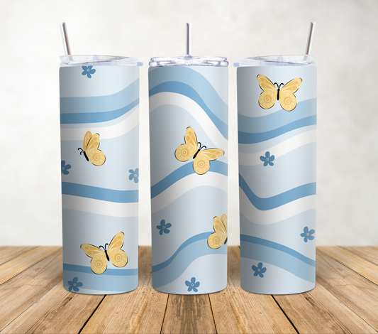 Blue Waves Butterfly Tumbler Wrap | 20oz Tumbler Wrap
