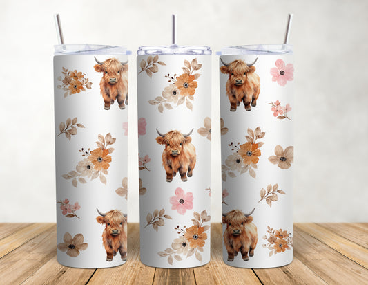Highland Cow Flowers 20oz Tumbler Wrap