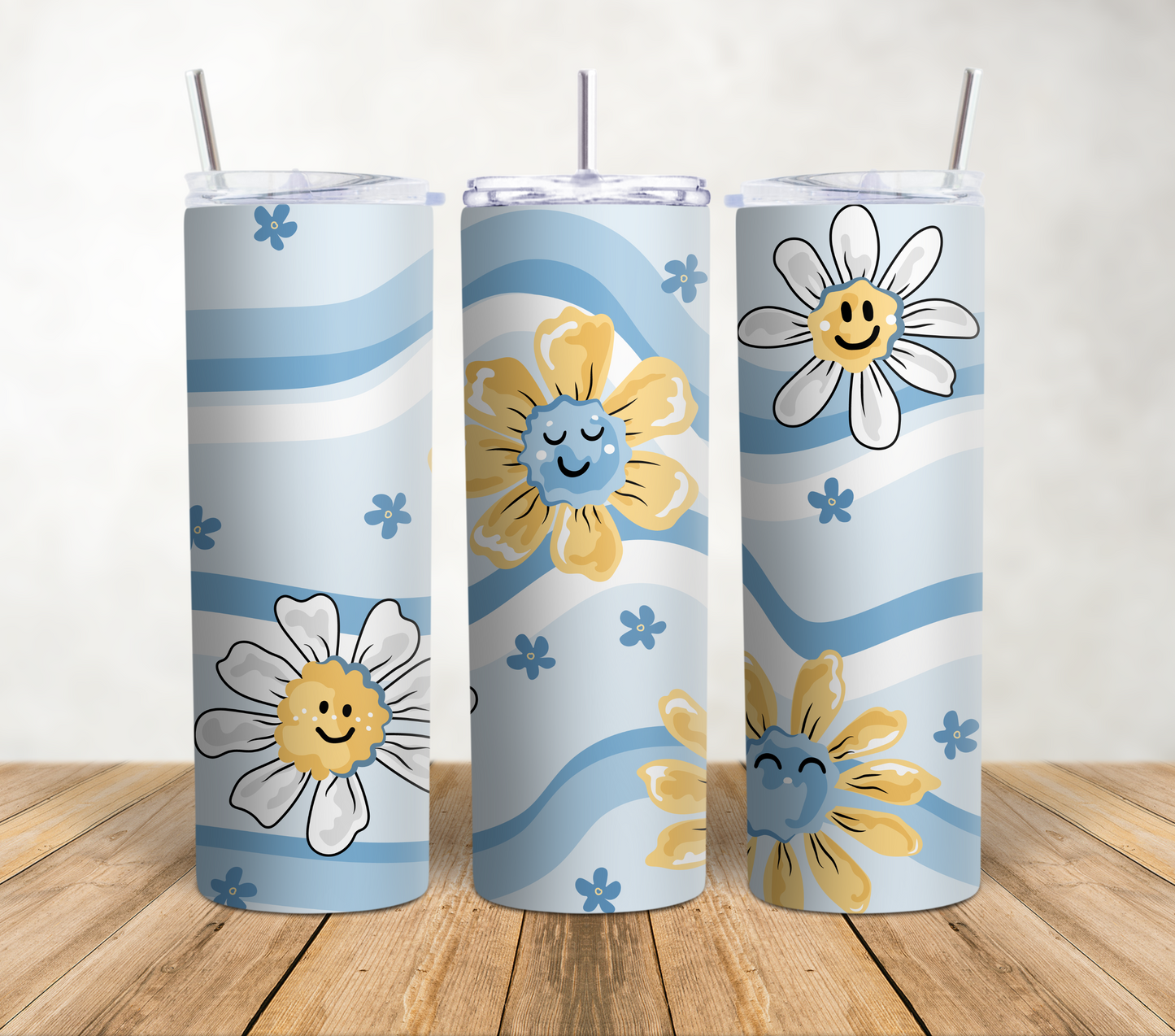 Blue Waves Sunflowers Tumbler Wrap | 20oz Tumbler Wrap