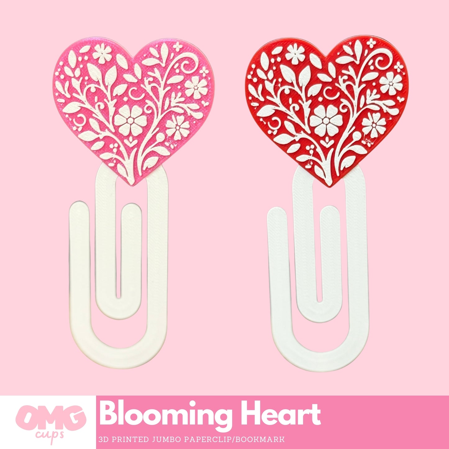 Blooming Heart 3D Printed Jumbo Paperclip Bookmark