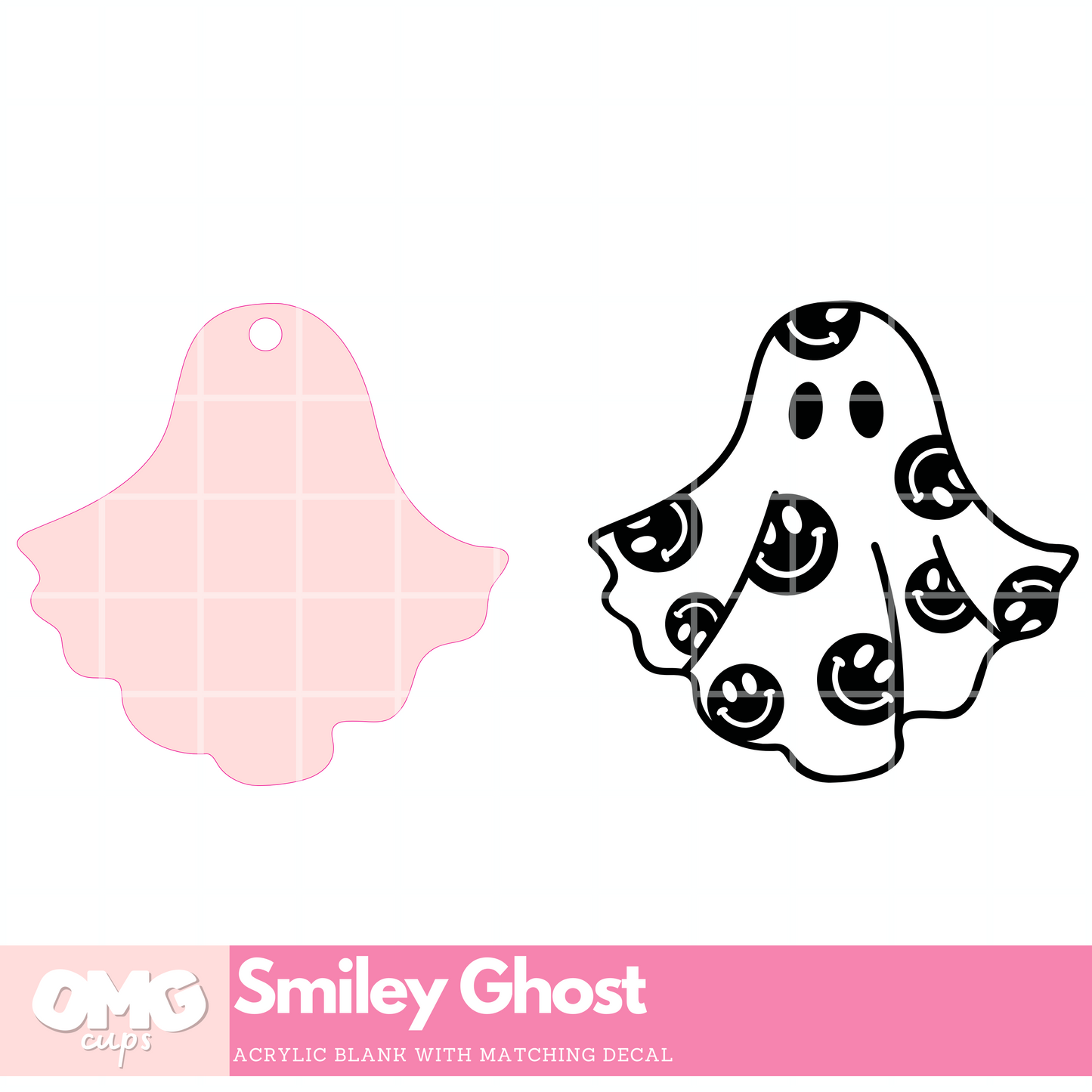Smiley Ghost Acrylic Blank 3”