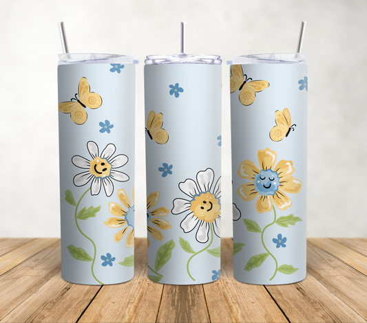 Blue Waves Sunflowers & Butterflies Tumbler Wrap | 20oz Tumbler Wrap