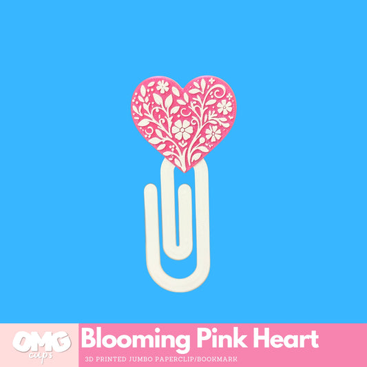 Blooming Pink Heart 3D Printed Jumbo Paper Clip Bookmark