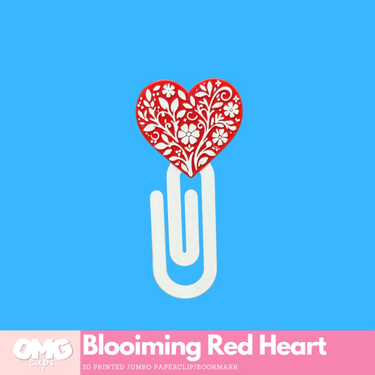 Blooming Red Heart 3D Printed Jumbo Paper Clip Bookmark