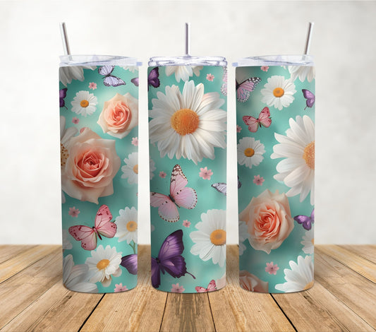 Butterflies, Flowers and Roses | 20oz Sublimation Tumbler Wrap