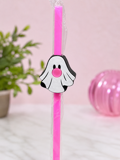 Ghost Pop Straw Topper + Hot Pink Straw | 3D Printed Halloween Accessory