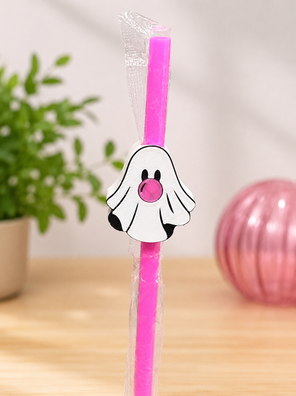 Ghost Pop Straw Topper + Hot Pink Straw | 3D Printed Halloween Accessory