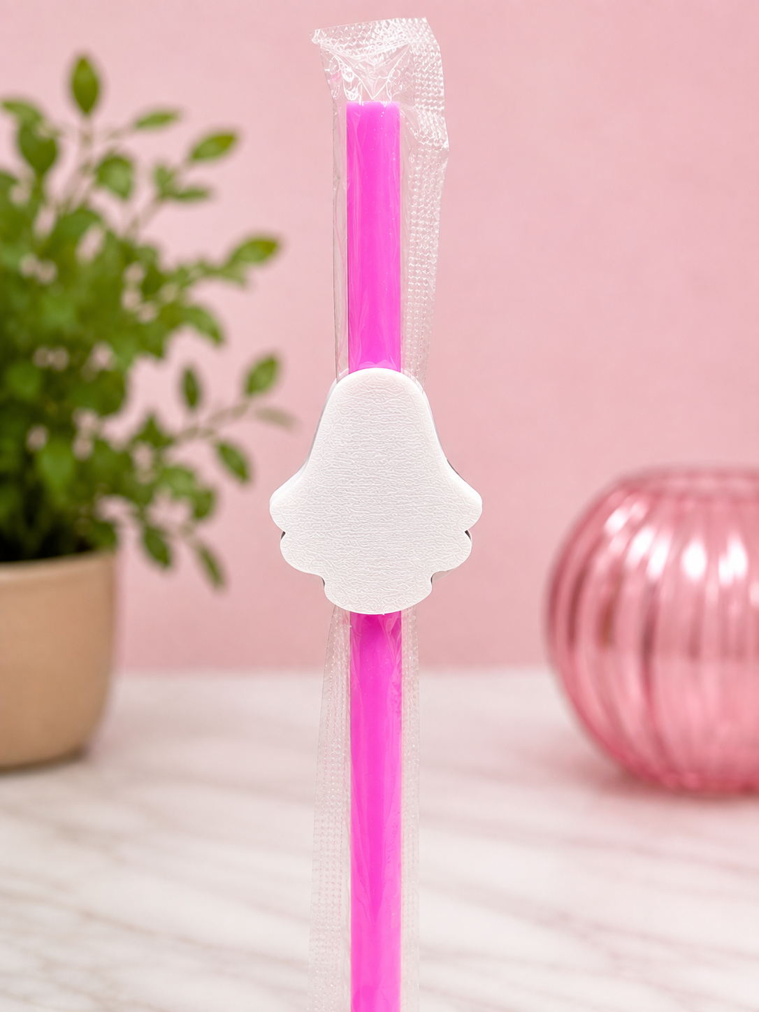 Ghost Pop Straw Topper + Hot Pink Straw | 3D Printed Halloween Accessory