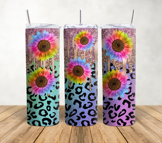 Floral Glitter Leopard | 20oz Sublimation Tumbler Wrap