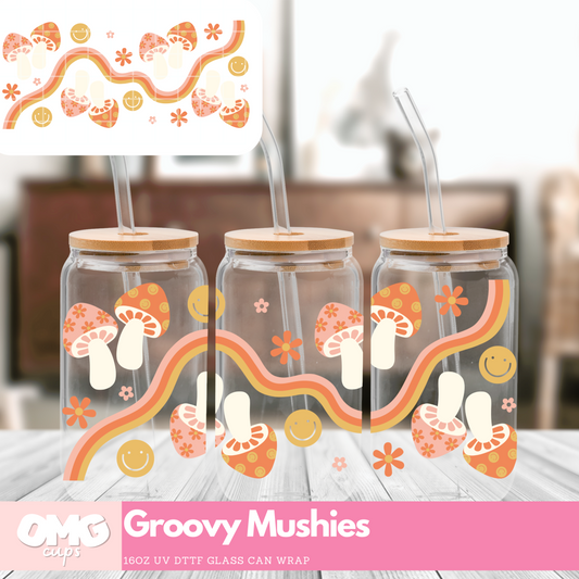 Groovy Mushies - UV Wrap 16oz Glass Can