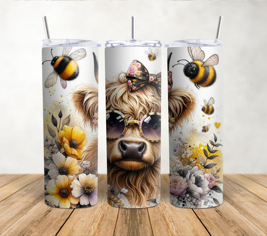 Highland Cow Bees | 20oz Sublimation Tumbler Wrap