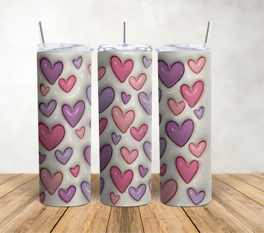 Pastel Hearts Puff/3D - 20oz Tumbler Wrap