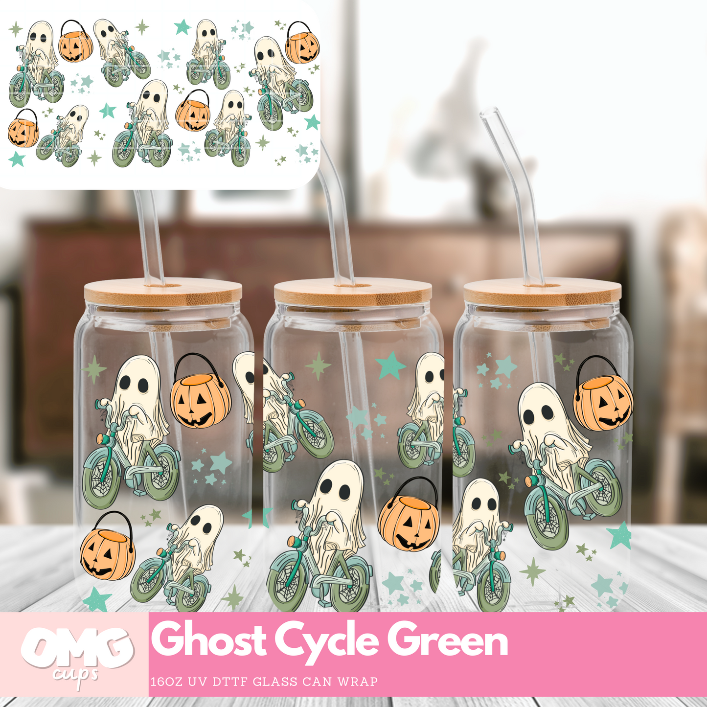 Ghost Cycle Green - UV Wrap 16oz Glass Can