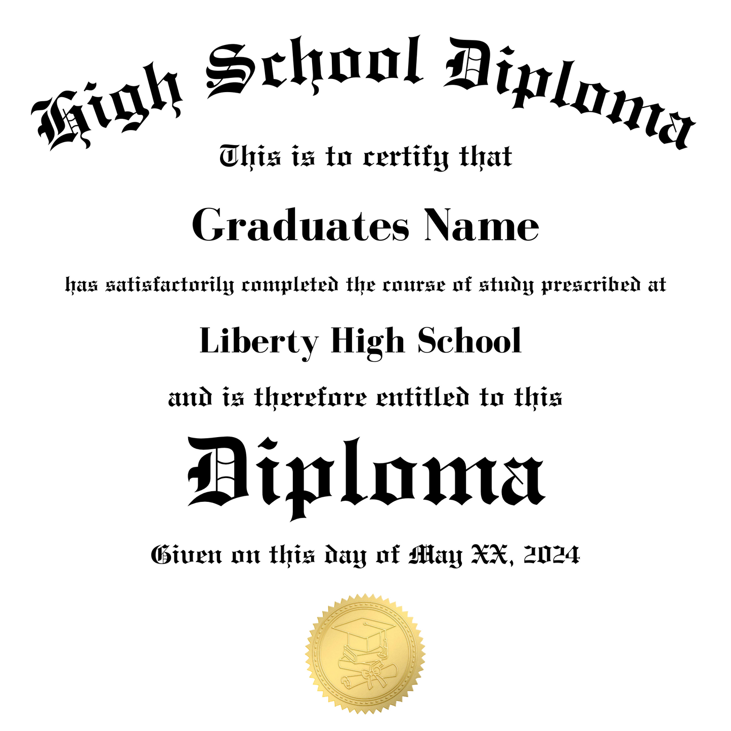 Editable Diploma Template for Graduation Gifts
