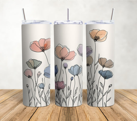 Line Art Flowers | 20oz Sublimation Tumbler Wrap