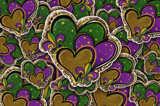 Mardi Gras Hearts | Acrylic UV Printed Blank