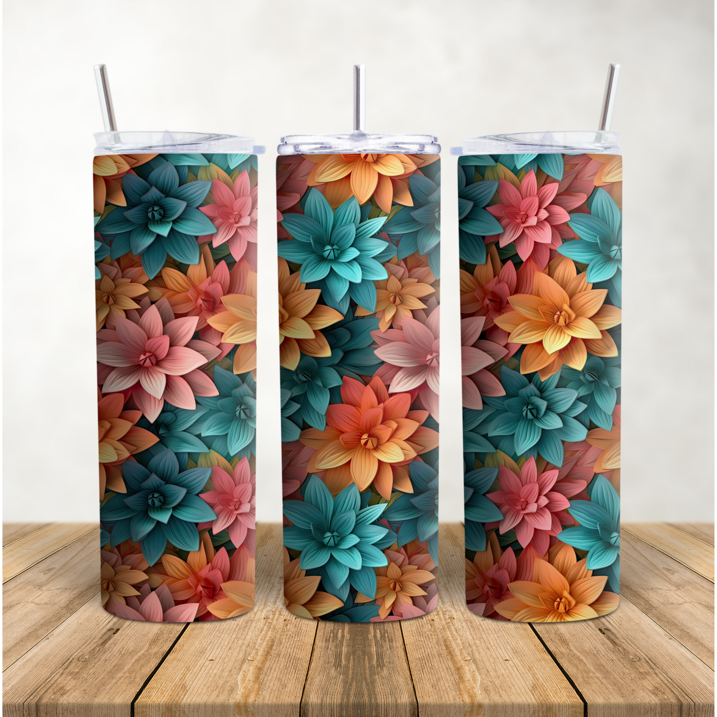 Multi-Color Paper Flowers 20oz Tumbler Wrap