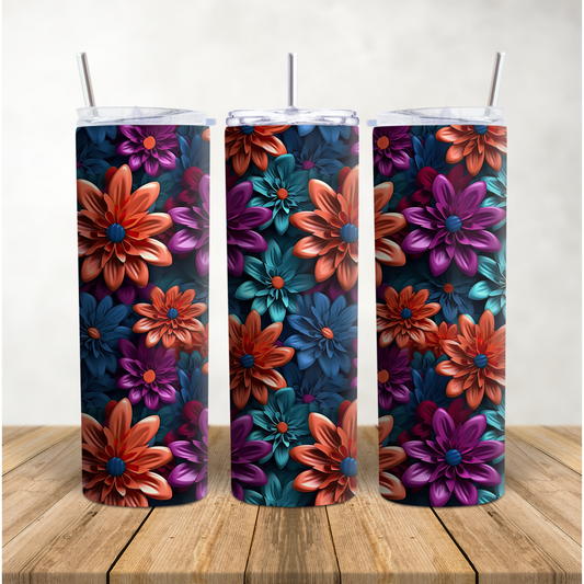 Orange and Purple Flowers 20oz Tumbler Wrap