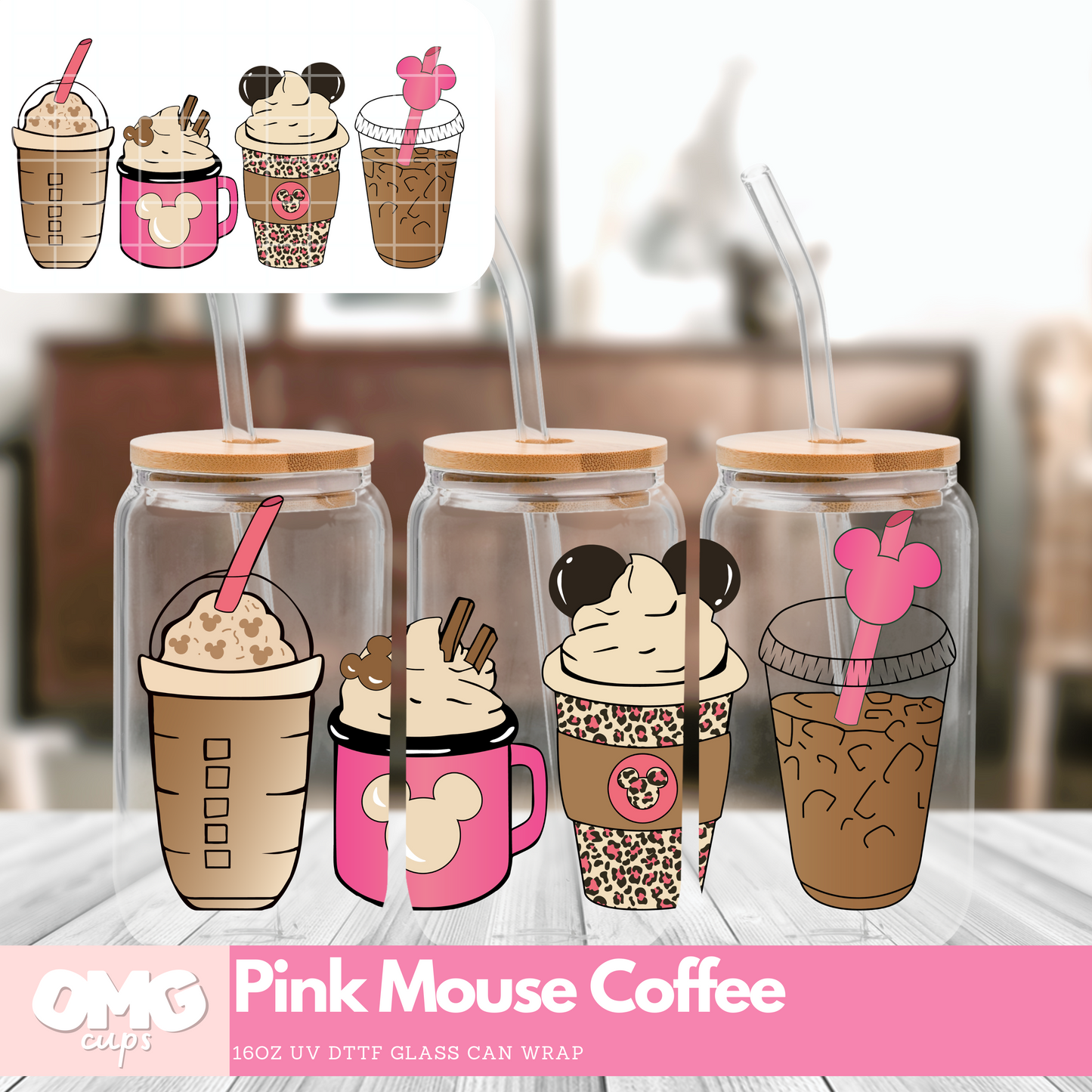 Pink Mouse Coffee - UV Wrap 16oz Glass Can