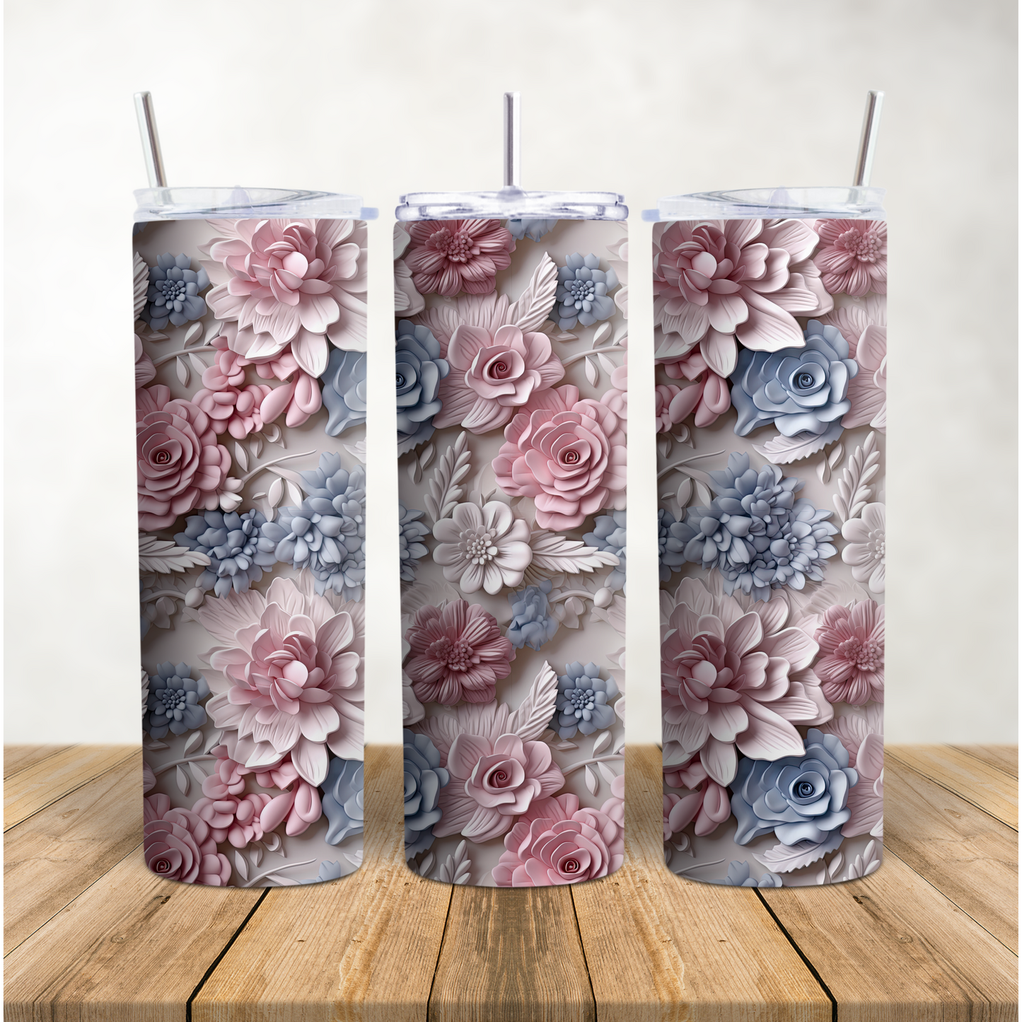 Pink and Blue Pastel Flowers 20oz Tumbler Wrap